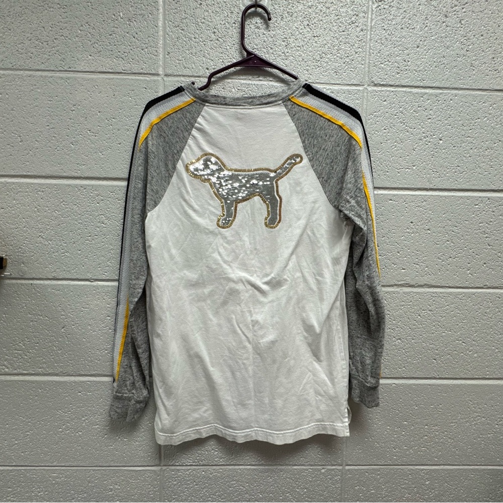 PINK Victoria’s Secret Sequin Dog Raglan Top Long Sleeve‎ Small